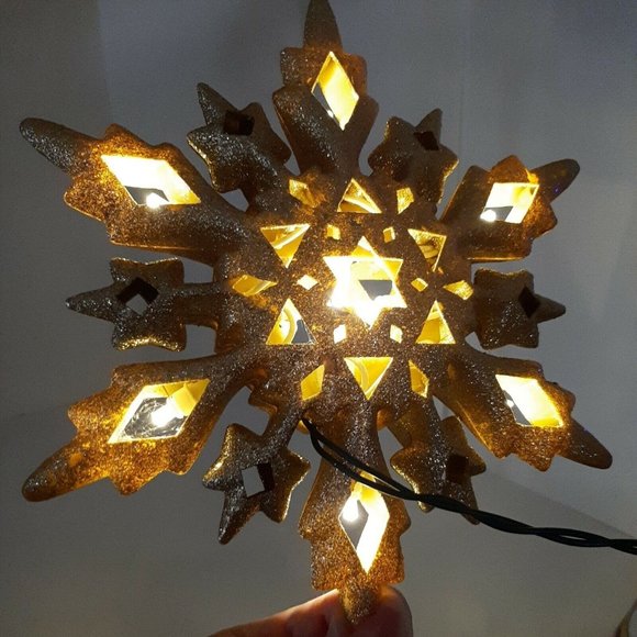 STAR CHRISTMAS Lights Up GOLD Tree Topper Window Decor Sparkles Tested Works EUC - Picture 9 of 12
